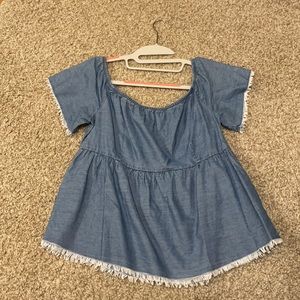 Chambray blue top frayed edges size S/M